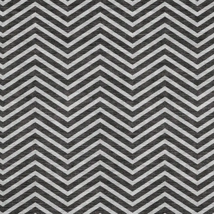 Black And Ivory Chevron Washable Area Rug With UV Protection Photo 2