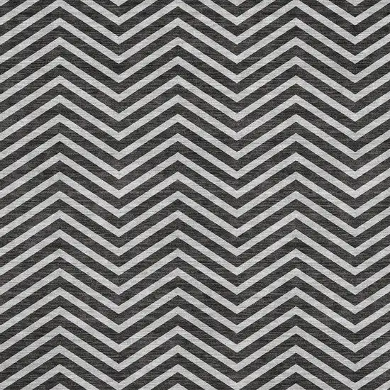 Black And Ivory Chevron Washable Area Rug With UV Protection Photo 2