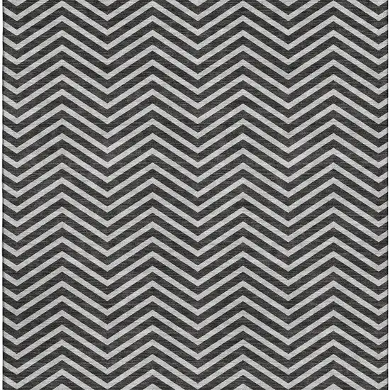 Black And Ivory Chevron Washable Area Rug With UV Protection Photo 3