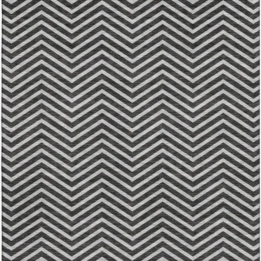 Black And Ivory Chevron Washable Area Rug With UV Protection Photo 3
