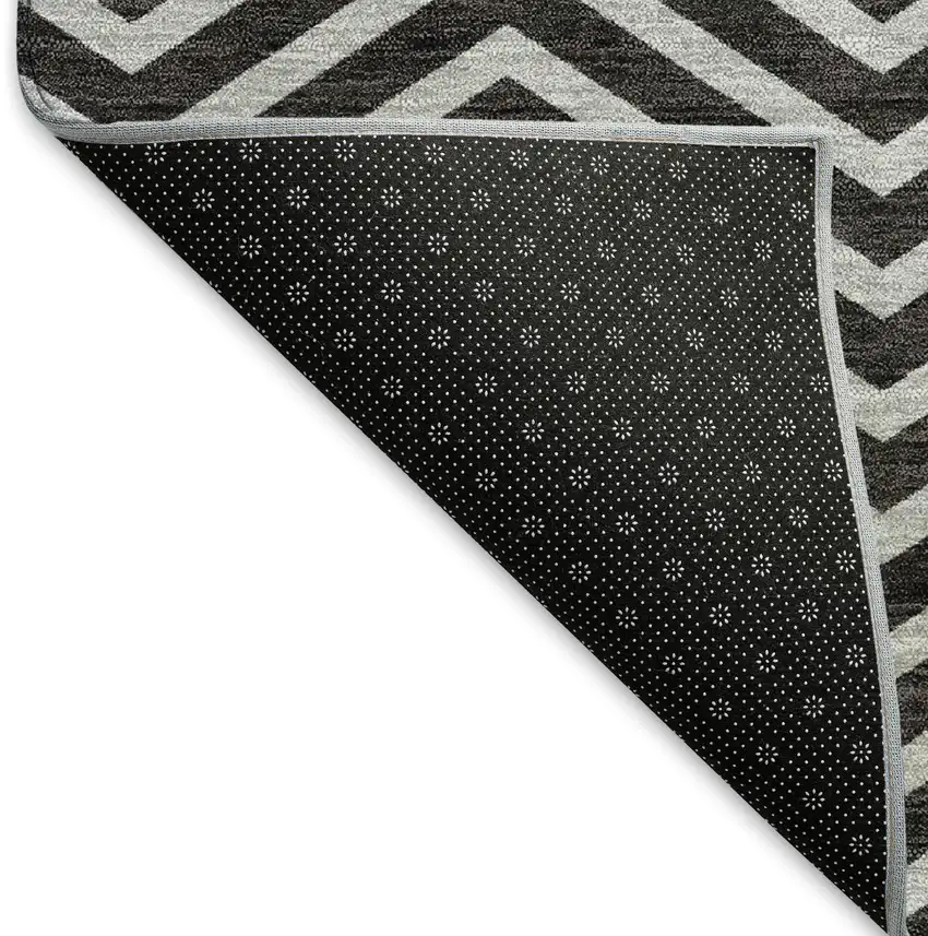 Black And Ivory Chevron Washable Area Rug With UV Protection Photo 6