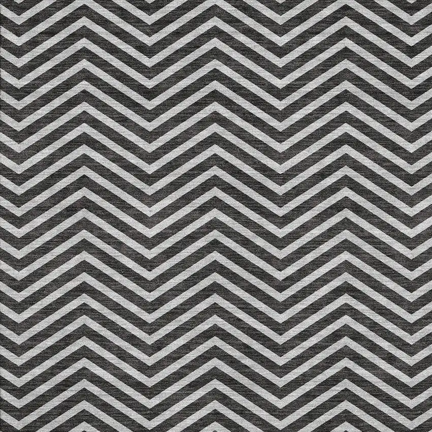 Black And Ivory Chevron Washable Area Rug With UV Protection Photo 2