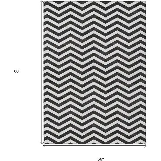 Black And Ivory Chevron Washable Indoor Outdoor Area Rug Photo 3