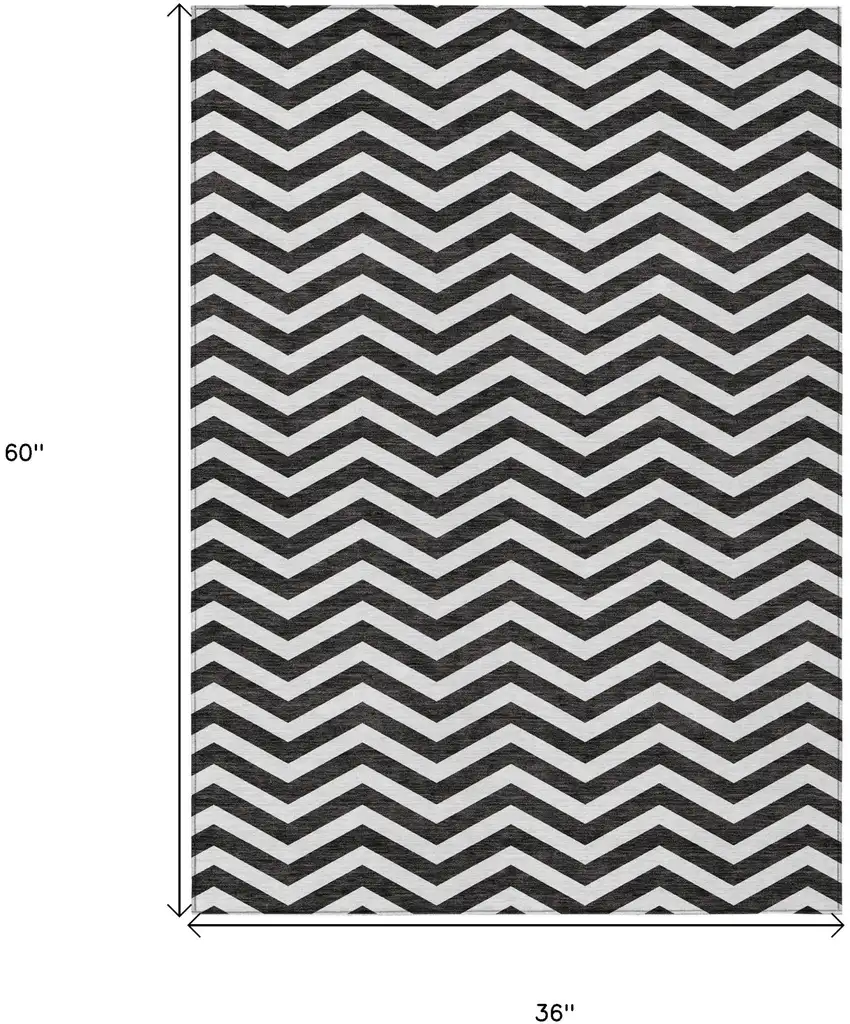 Black And Ivory Chevron Washable Indoor Outdoor Area Rug Photo 3