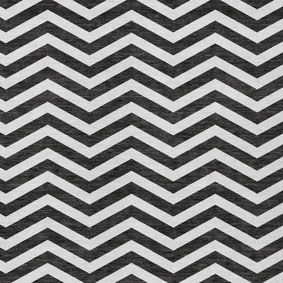 Black And Ivory Chevron Washable Indoor Outdoor Area Rug Photo 6