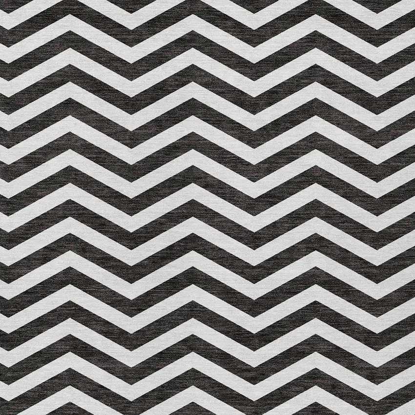Black And Ivory Chevron Washable Indoor Outdoor Area Rug Photo 6