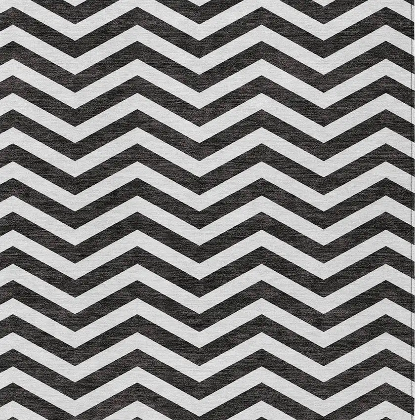Black And Ivory Chevron Washable Indoor Outdoor Area Rug Photo 6