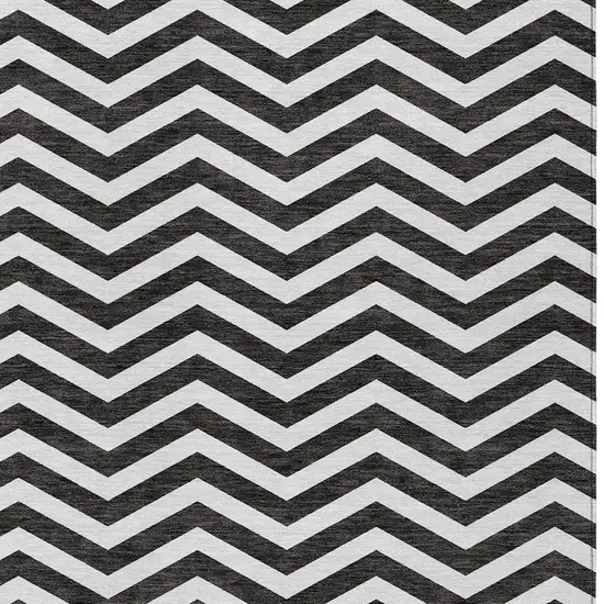 Black And Ivory Chevron Washable Indoor Outdoor Area Rug Photo 6