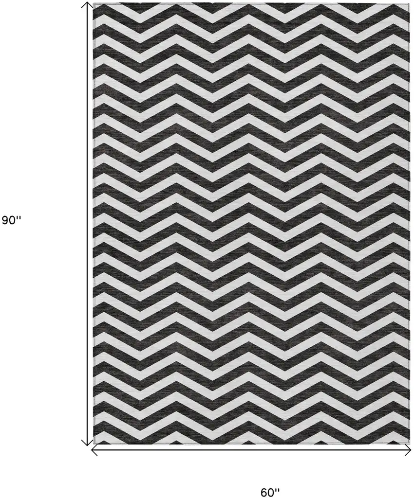 Black And Ivory Chevron Washable Indoor Outdoor Area Rug Photo 3
