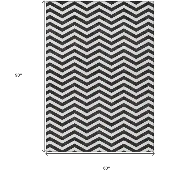 Black And Ivory Chevron Washable Indoor Outdoor Area Rug Photo 3