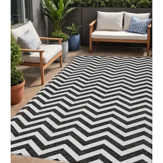 Black And Ivory Chevron Washable Indoor Outdoor Area Rug Photo 1