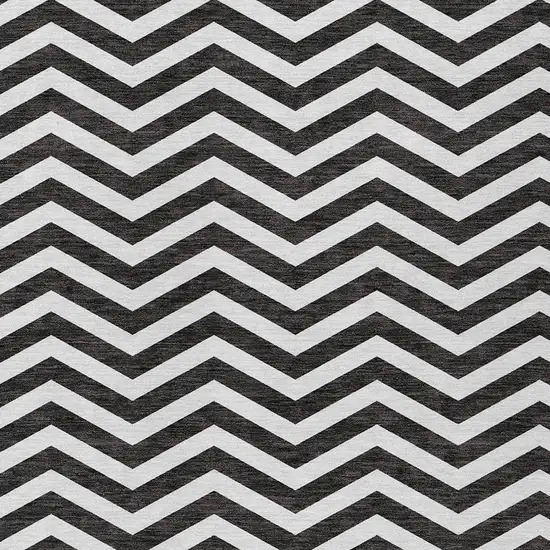 Black And Ivory Chevron Washable Indoor Outdoor Area Rug Photo 6