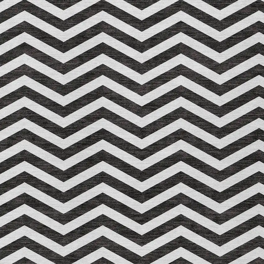 Black And Ivory Chevron Washable Indoor Outdoor Area Rug Photo 6