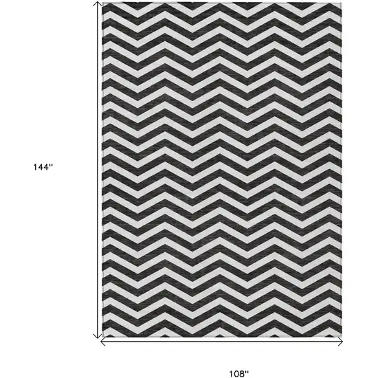 Black And Ivory Chevron Washable Indoor Outdoor Area Rug Photo 3