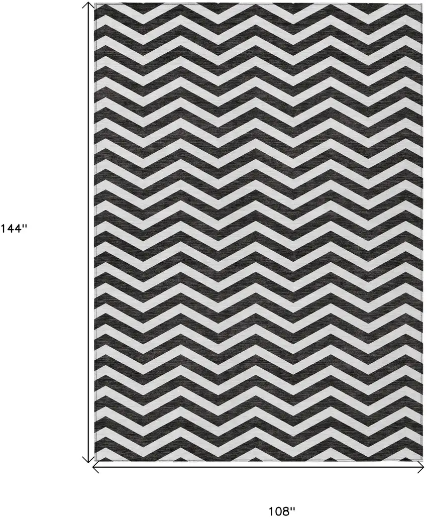 Black And Ivory Chevron Washable Indoor Outdoor Area Rug Photo 3