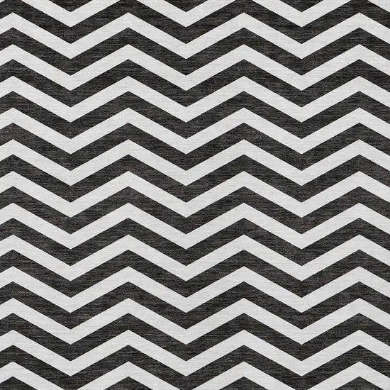 Black And Ivory Chevron Washable Indoor Outdoor Area Rug Photo 6