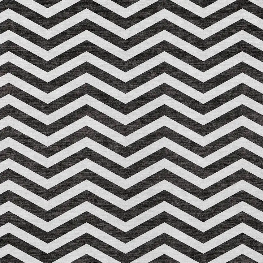 Black And Ivory Chevron Washable Indoor Outdoor Area Rug Photo 6