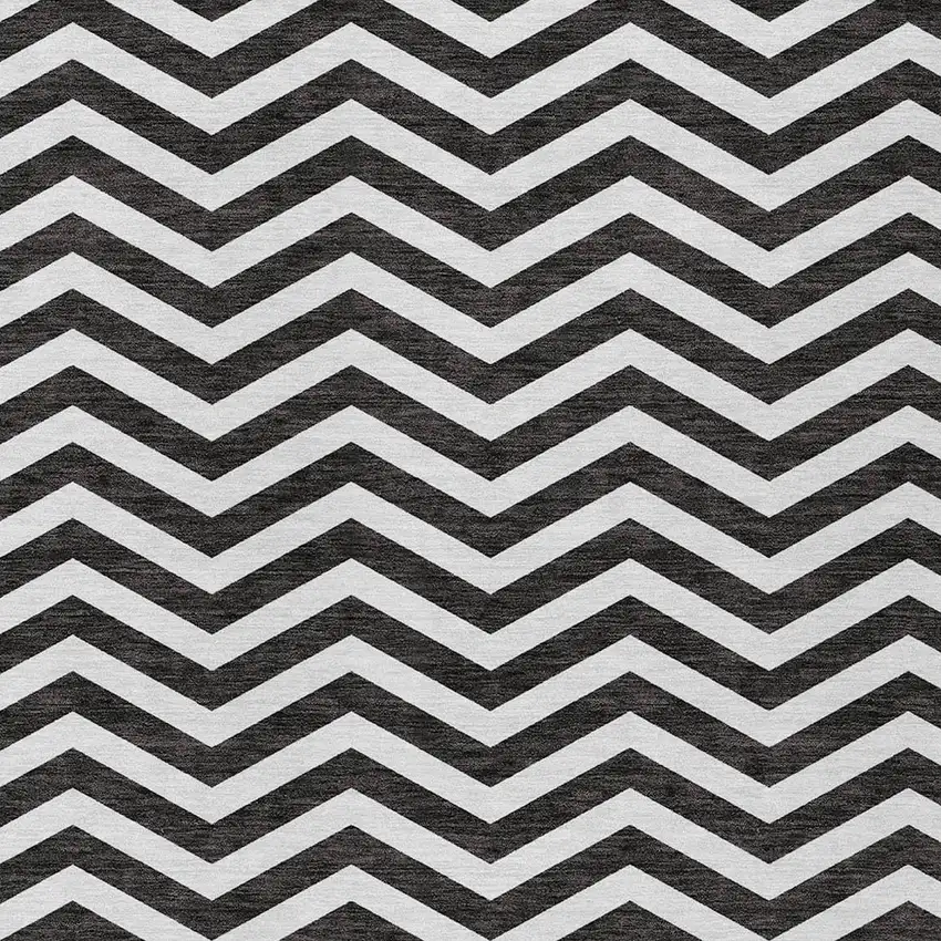 Black And Ivory Chevron Washable Indoor Outdoor Area Rug Photo 6