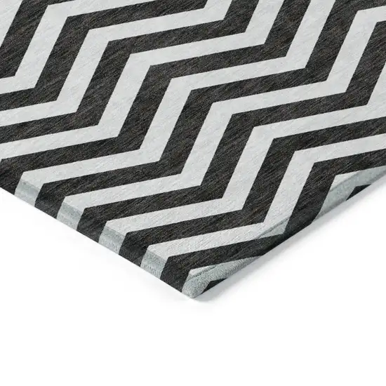 Black And Ivory Chevron Washable Indoor Outdoor Area Rug Photo 5