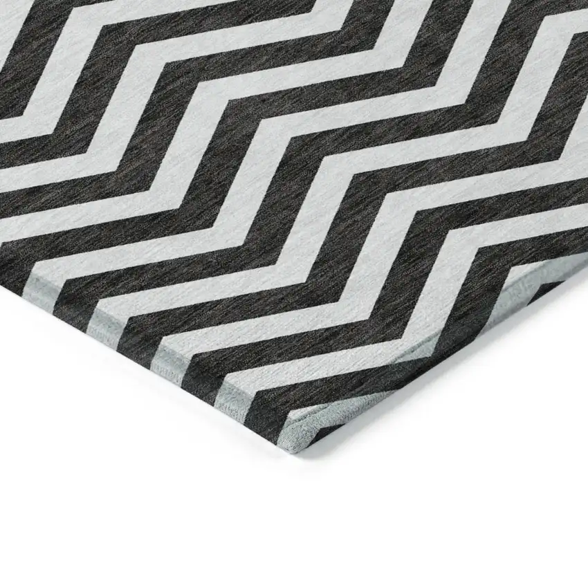 Black And Ivory Chevron Washable Indoor Outdoor Area Rug Photo 5
