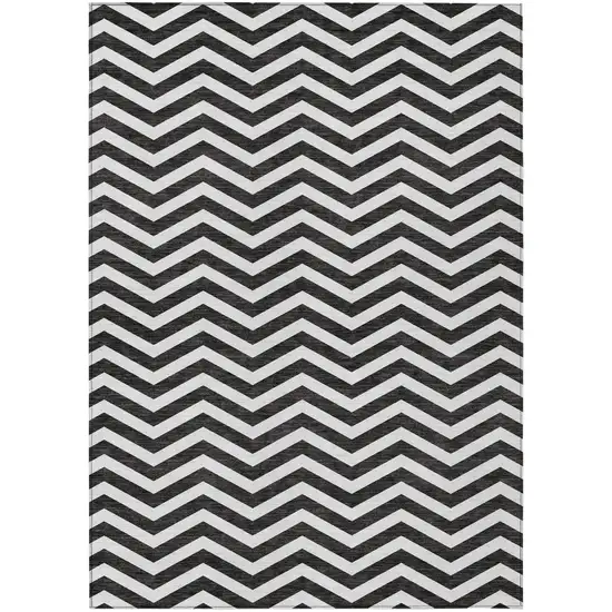 Black And Ivory Chevron Washable Indoor Outdoor Area Rug Photo 2