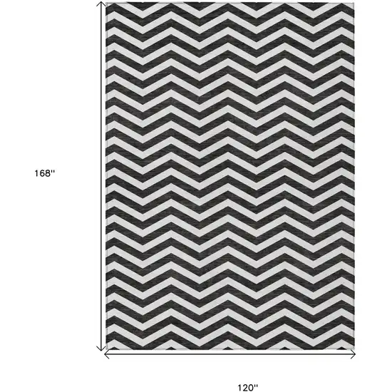 Black And Ivory Chevron Washable Indoor Outdoor Area Rug Photo 3