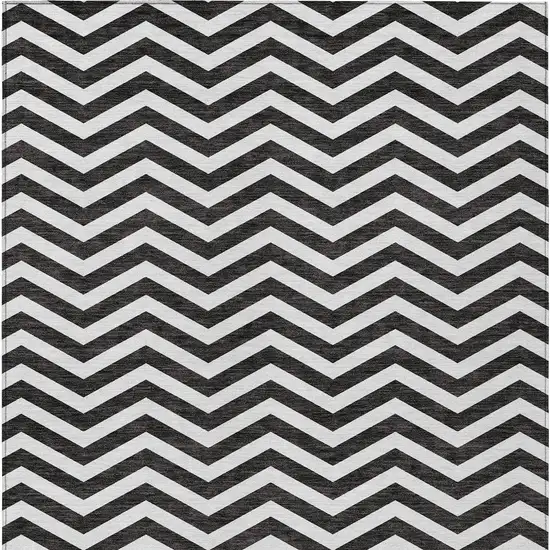 Black And Ivory Chevron Washable Indoor Outdoor Area Rug Photo 8