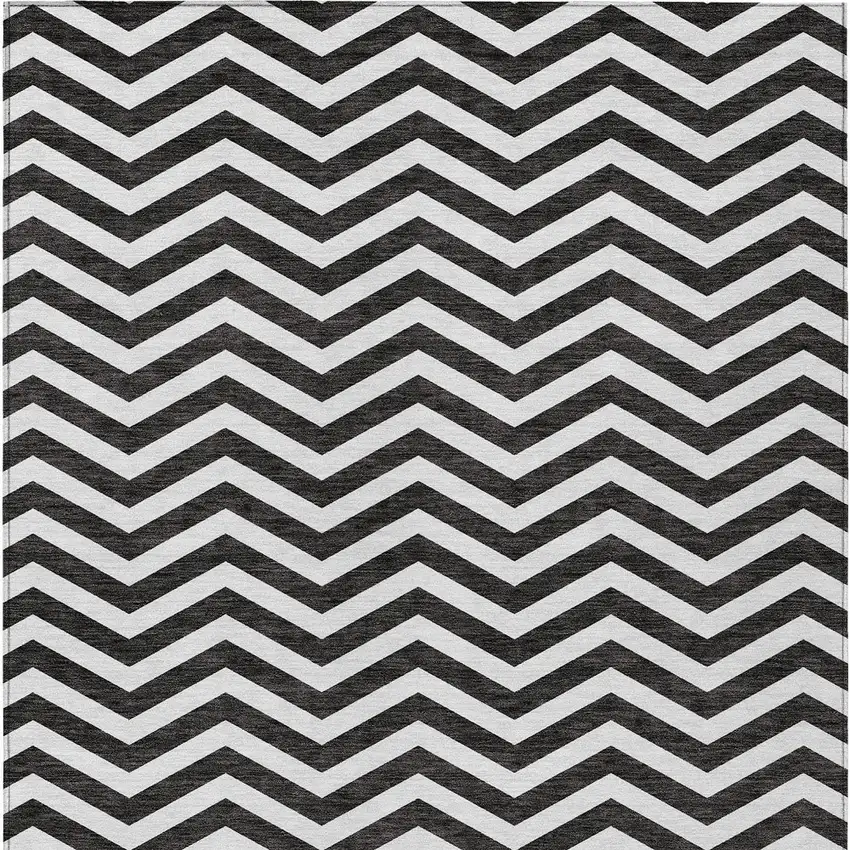Black And Ivory Chevron Washable Indoor Outdoor Area Rug Photo 8