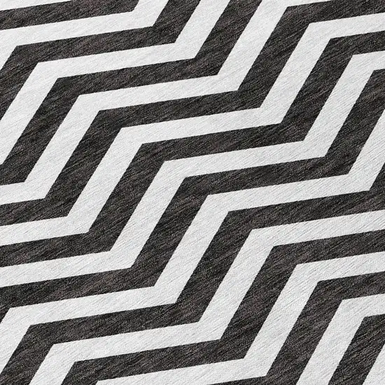 Black And Ivory Chevron Washable Indoor Outdoor Area Rug Photo 7