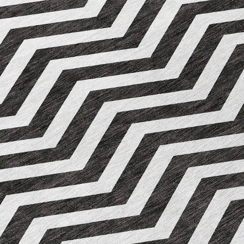 Black And Ivory Chevron Washable Indoor Outdoor Area Rug Photo 7
