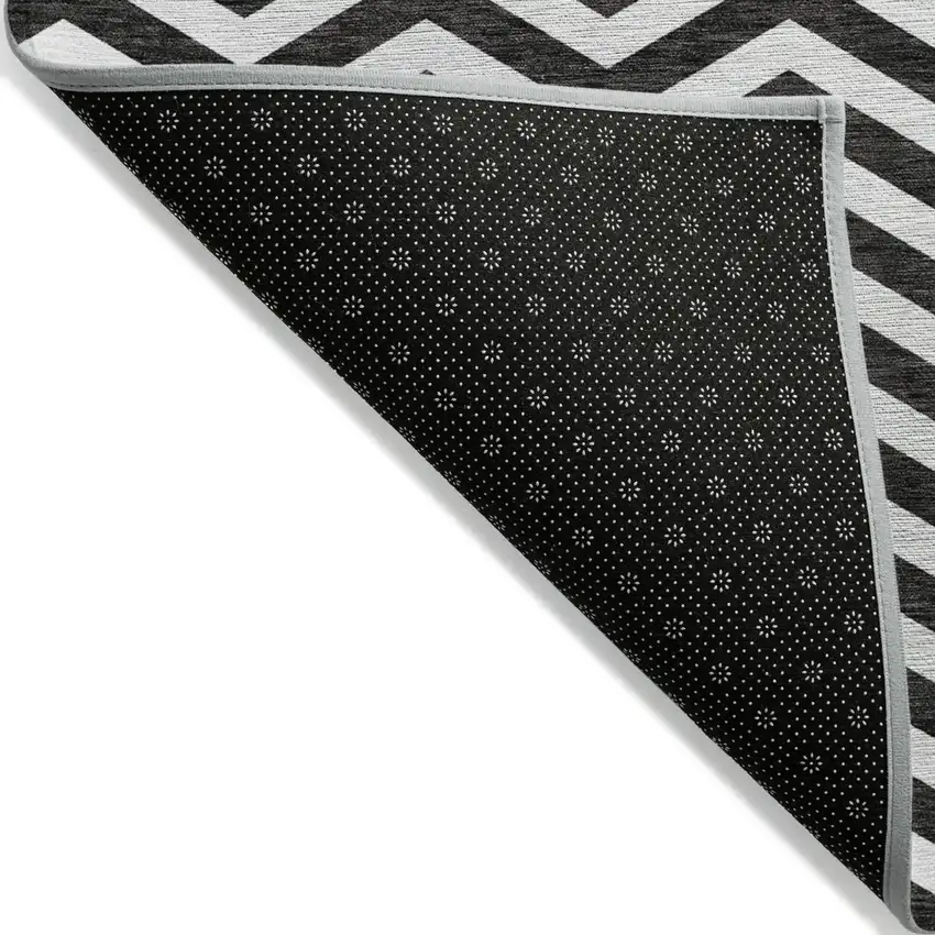 Black And Ivory Chevron Washable Indoor Outdoor Area Rug Photo 4