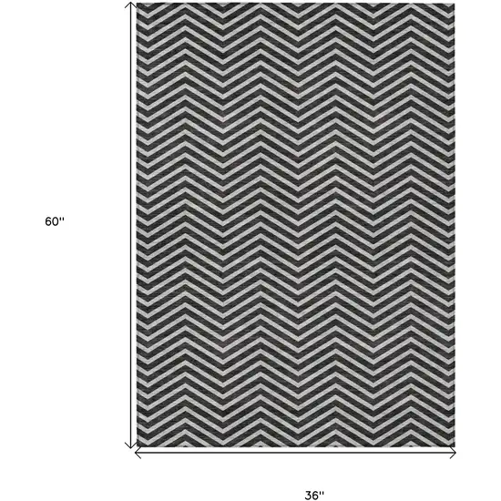 Black And Ivory Chevron Washable Indoor Outdoor Area Rug Photo 3
