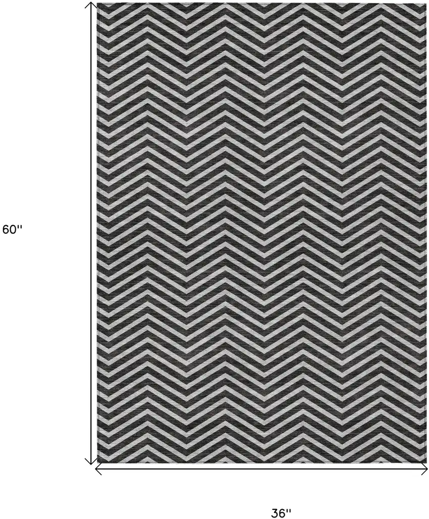 Black And Ivory Chevron Washable Indoor Outdoor Area Rug Photo 3