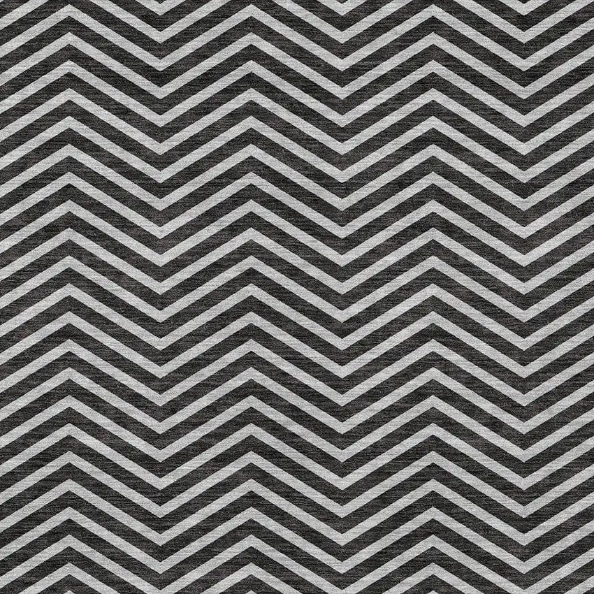 Black And Ivory Chevron Washable Indoor Outdoor Area Rug Photo 5