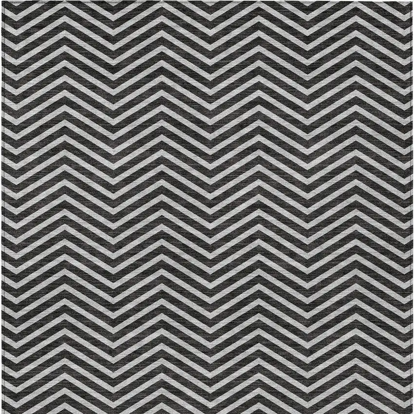 Black And Ivory Chevron Washable Indoor Outdoor Area Rug Photo 7