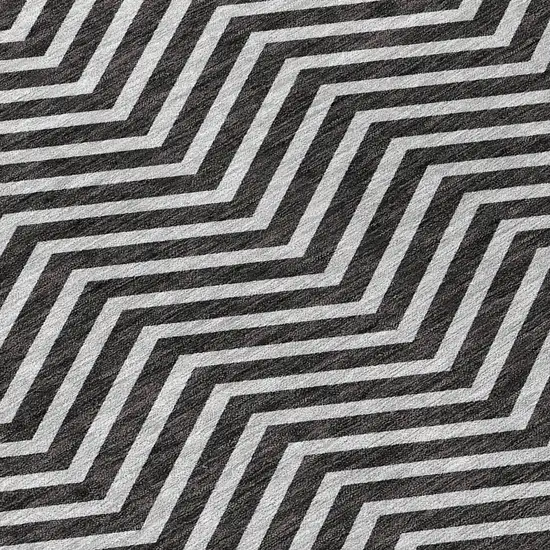 Black And Ivory Chevron Washable Indoor Outdoor Area Rug Photo 6