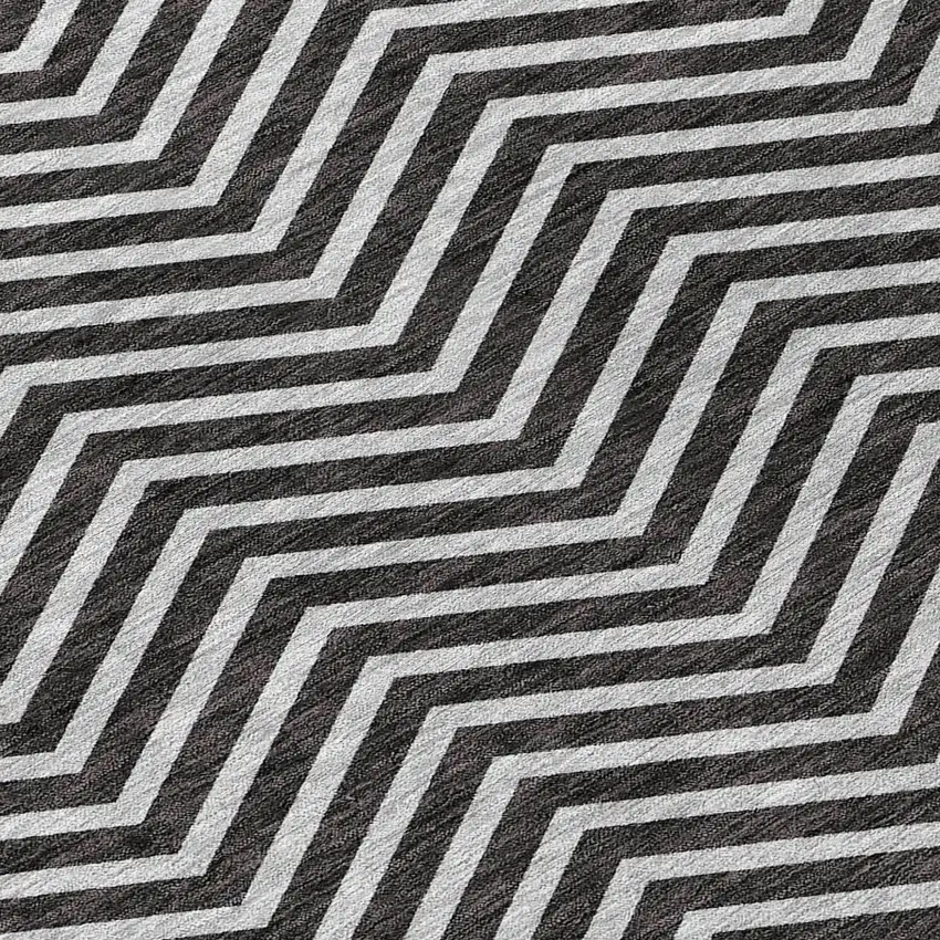 Black And Ivory Chevron Washable Indoor Outdoor Area Rug Photo 6