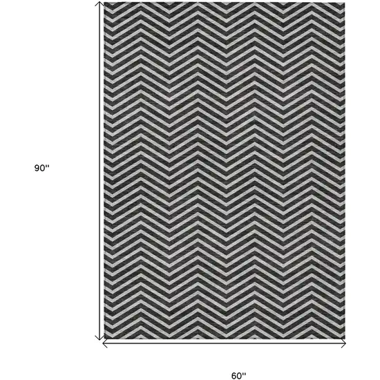 Black And Ivory Chevron Washable Indoor Outdoor Area Rug Photo 3