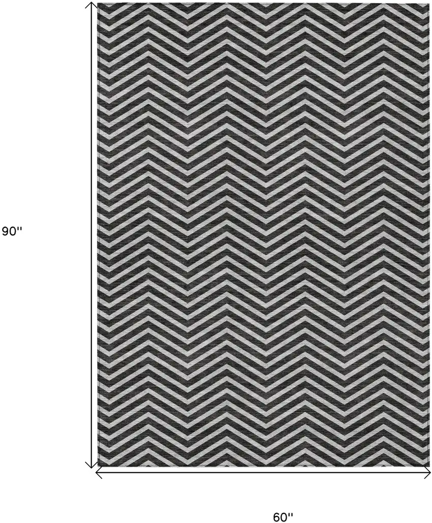 Black And Ivory Chevron Washable Indoor Outdoor Area Rug Photo 3