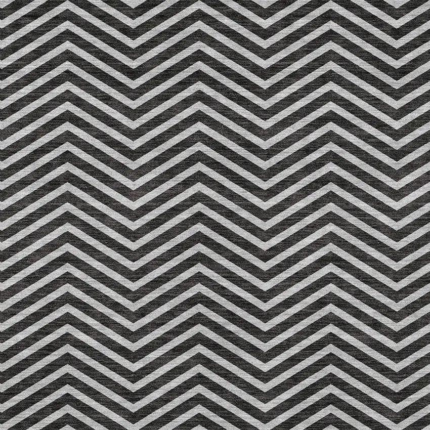 Black And Ivory Chevron Washable Indoor Outdoor Area Rug Photo 5