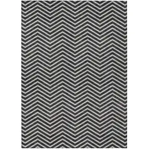 Photo of Black And Ivory Chevron Washable Indoor Outdoor Area Rug