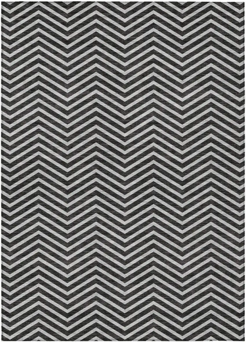 Black And Ivory Chevron Washable Indoor Outdoor Area Rug Photo 2