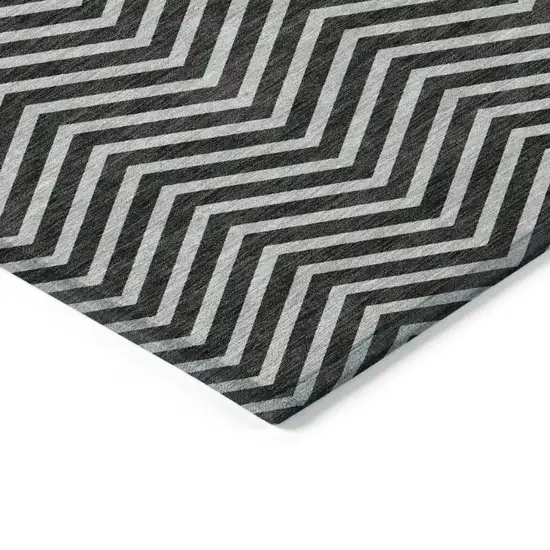 Black And Ivory Chevron Washable Indoor Outdoor Area Rug Photo 4