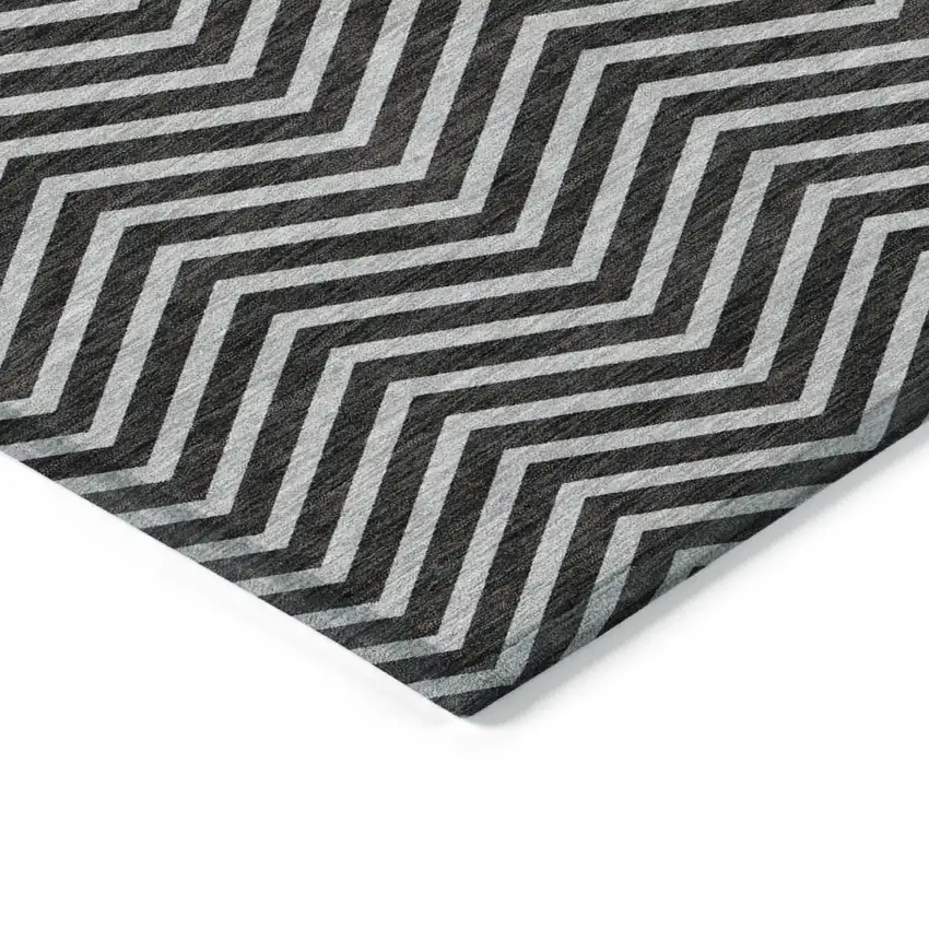 Black And Ivory Chevron Washable Indoor Outdoor Area Rug Photo 4