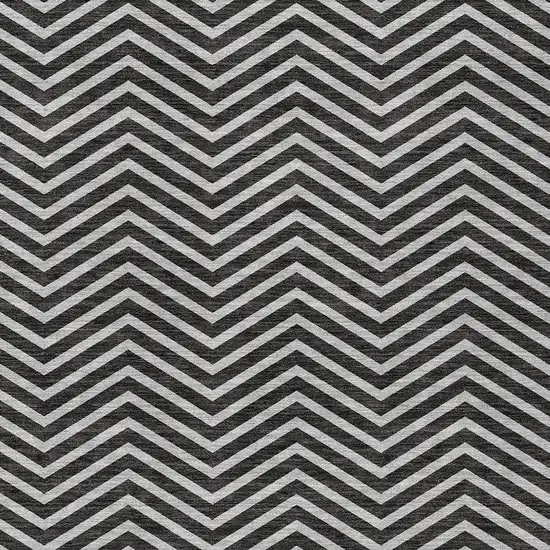 Black And Ivory Chevron Washable Indoor Outdoor Area Rug Photo 5