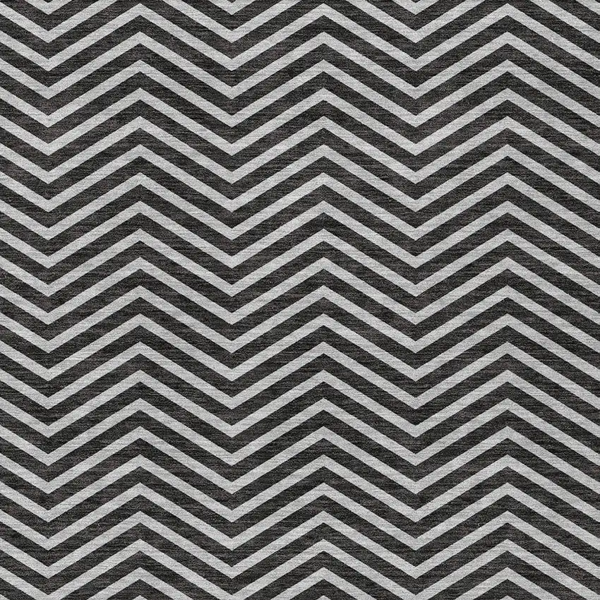 Black And Ivory Chevron Washable Indoor Outdoor Area Rug Photo 5
