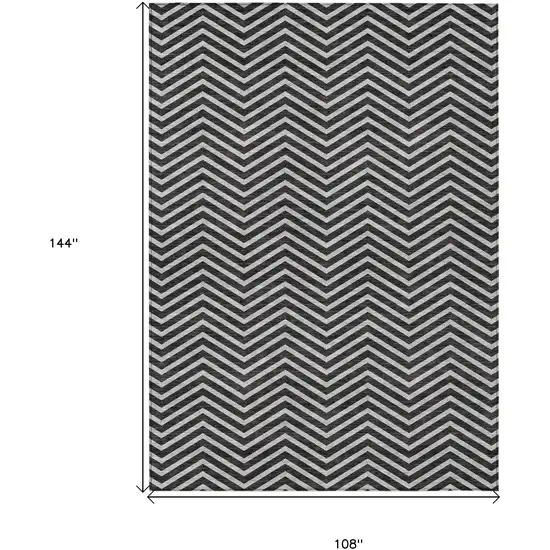 Black And Ivory Chevron Washable Indoor Outdoor Area Rug Photo 3