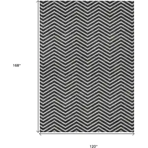 Photo of Black And Ivory Chevron Washable Indoor Outdoor Area Rug