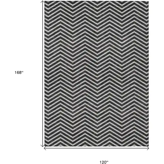 Black And Ivory Chevron Washable Indoor Outdoor Area Rug Photo 3