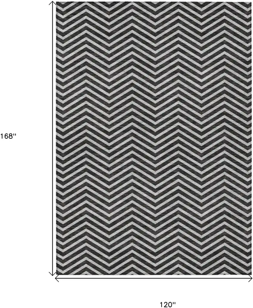 Black And Ivory Chevron Washable Indoor Outdoor Area Rug Photo 3